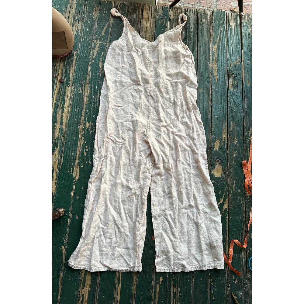 Beachwood Linen Wide Leg Jumpsuit Blush Pink Knotted Strap Summer Romper